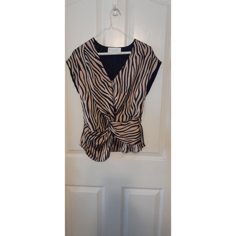 Vint. Elizabeth Crosby Zebra Stripe Side Zip Waist Band Accent Top. Bust 32".b64